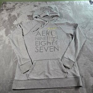VTG Aeropostale Aero Y2K Womens XL Hoodie Long Gray 1987 Graphic Sweatshirt‎ Top